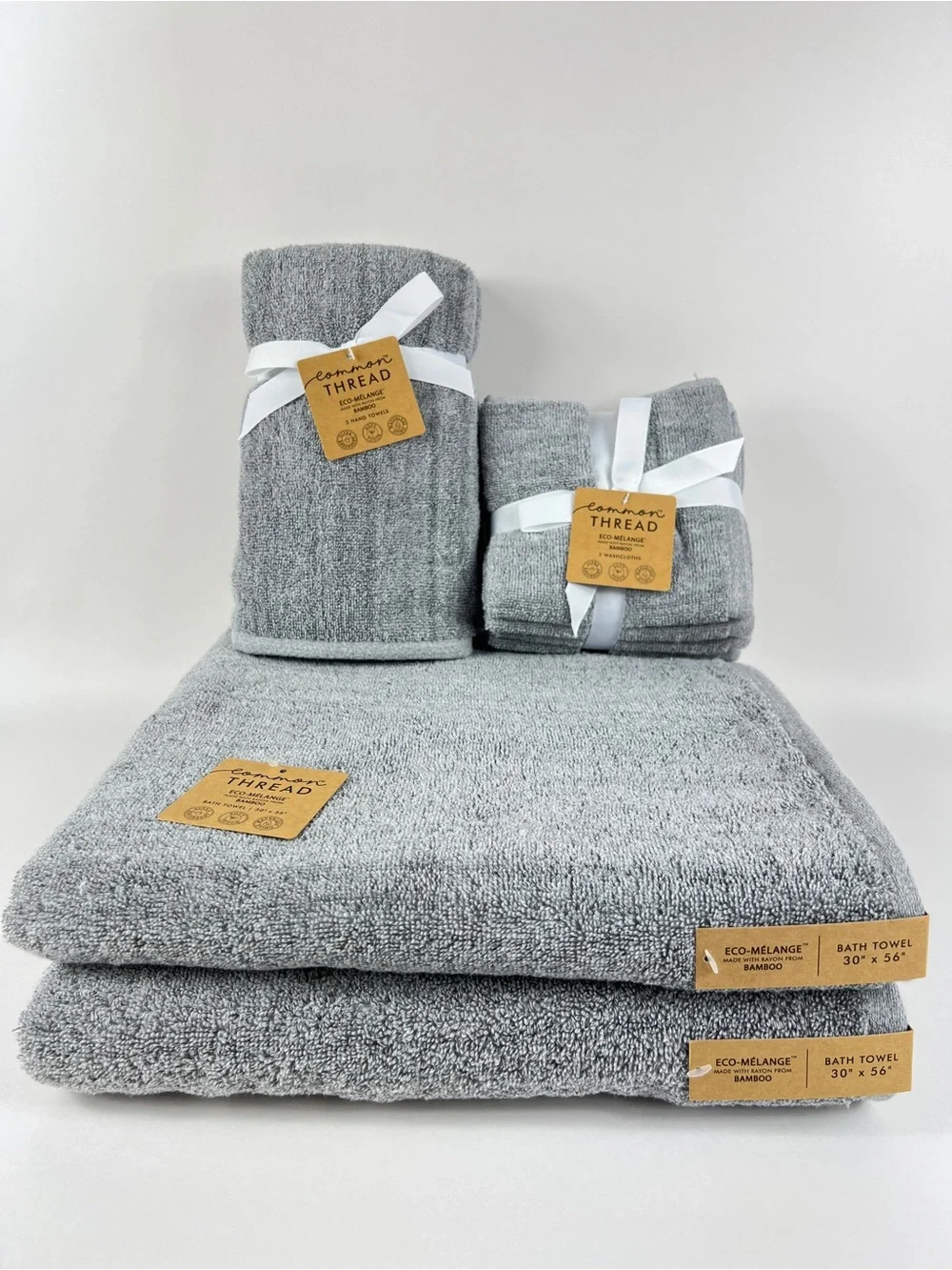 Common Thread Bamboo Bath Towel Set Medium Grey Eco Melange 9 Pc NEW